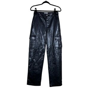 Edit by Nine Faux Leather Cargo Straight Leg Pants Black Edgy Streetwear Size S